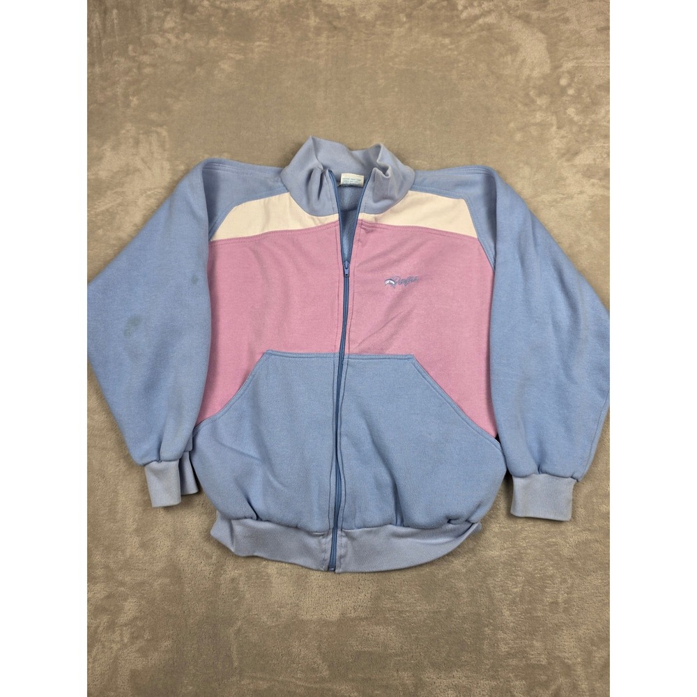 Vintage Dolfin Track Jacket Women L Blue Pink Vintage Colorblock Full Zip Fleece